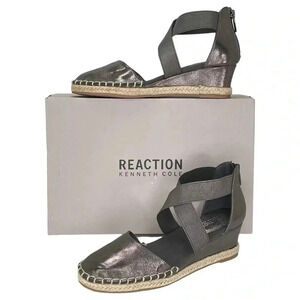 Kenneth Cole Reaction Clo X Band Pewter Womens Espadrille Wedge Sandals 6.5M